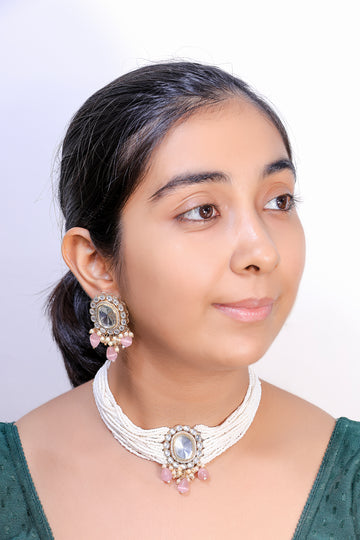 Chaaya Pastel Rose Kundan Pearl Choker Set