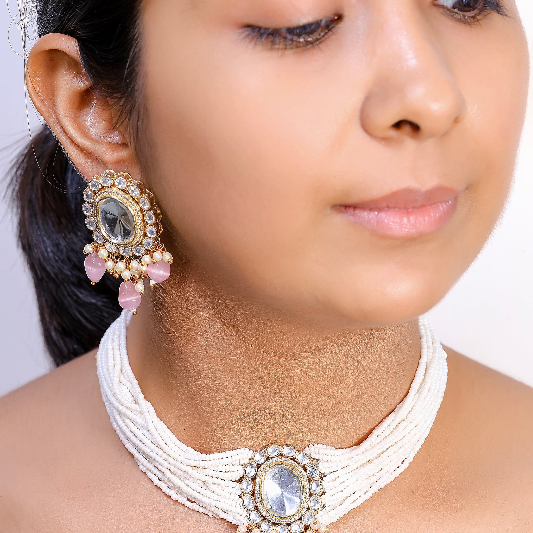 Chaaya Pastel Rose Kundan Pearl Choker Set