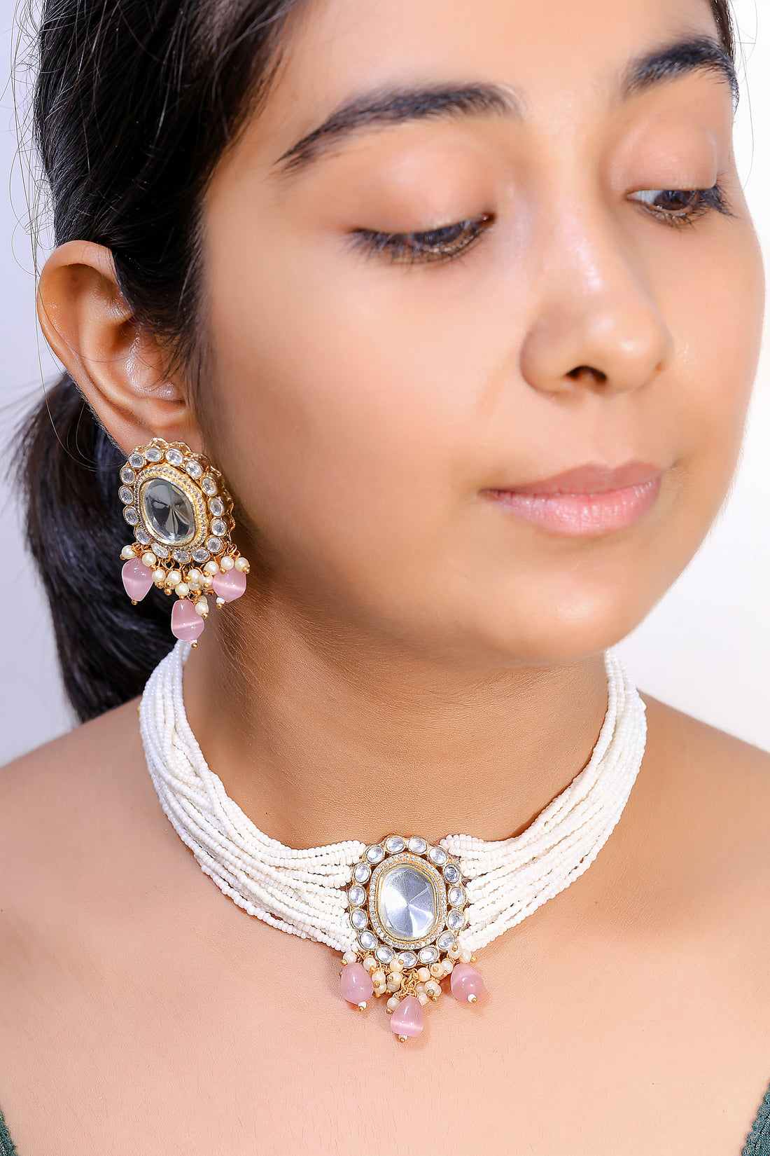Chaaya Pastel Rose Kundan Pearl Choker Set