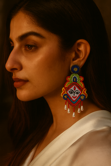 Handcrafted Maa Durga Beaded Earrings – Divine Elegance with a Traditional Twist