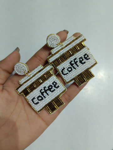 Handcrafted Coffee Cup Beaded Earrings – For the Caffeine Queen