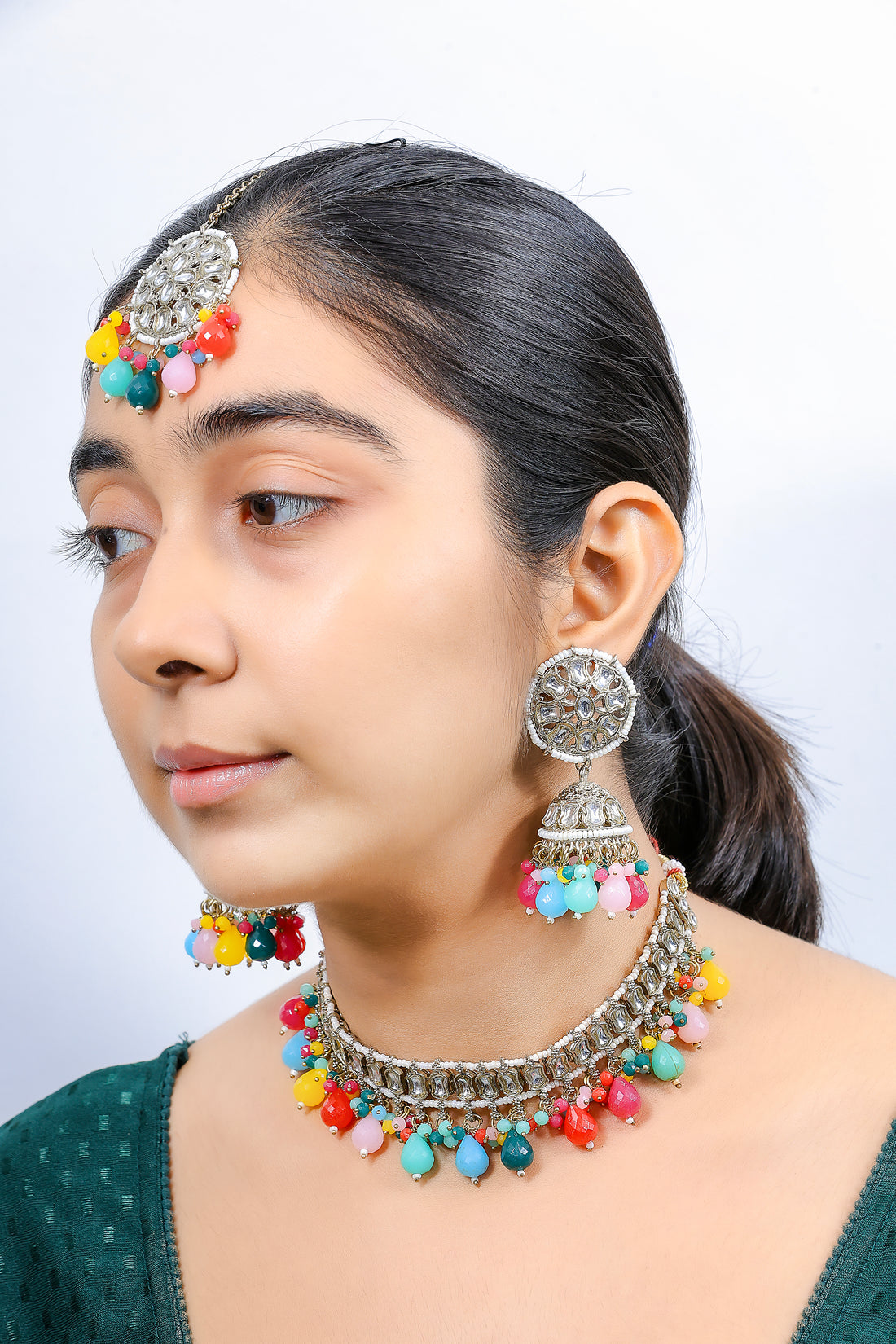 Desi Pop – Mirror Choker Set with Multicolour Beads