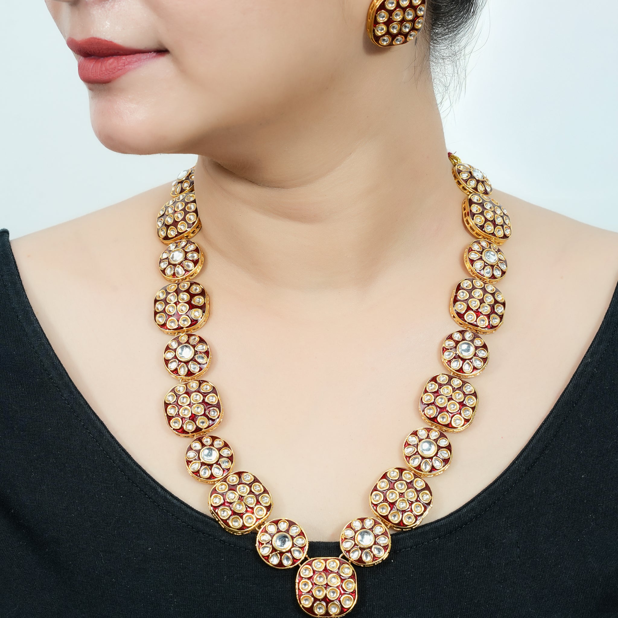 Devyani Gold-Plated Kundan Necklace Set with Pearl Drops