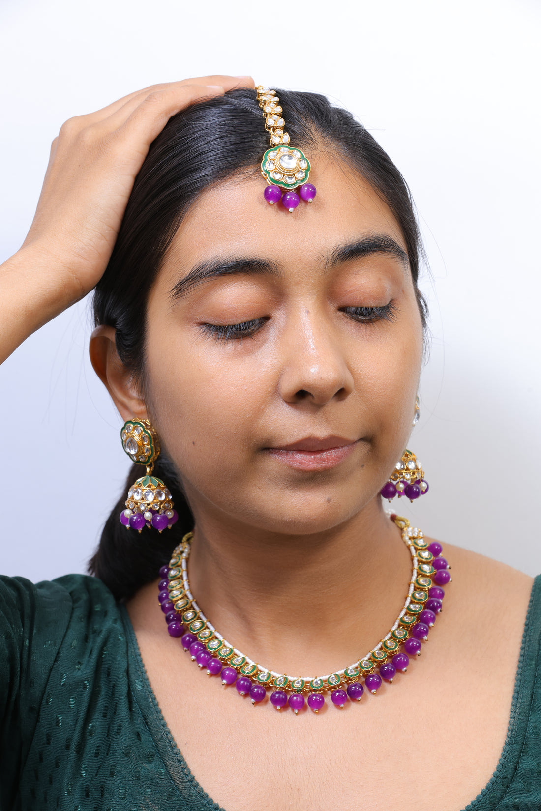 Elysia – Purple Kundan Bridal Set with Maang Tikka