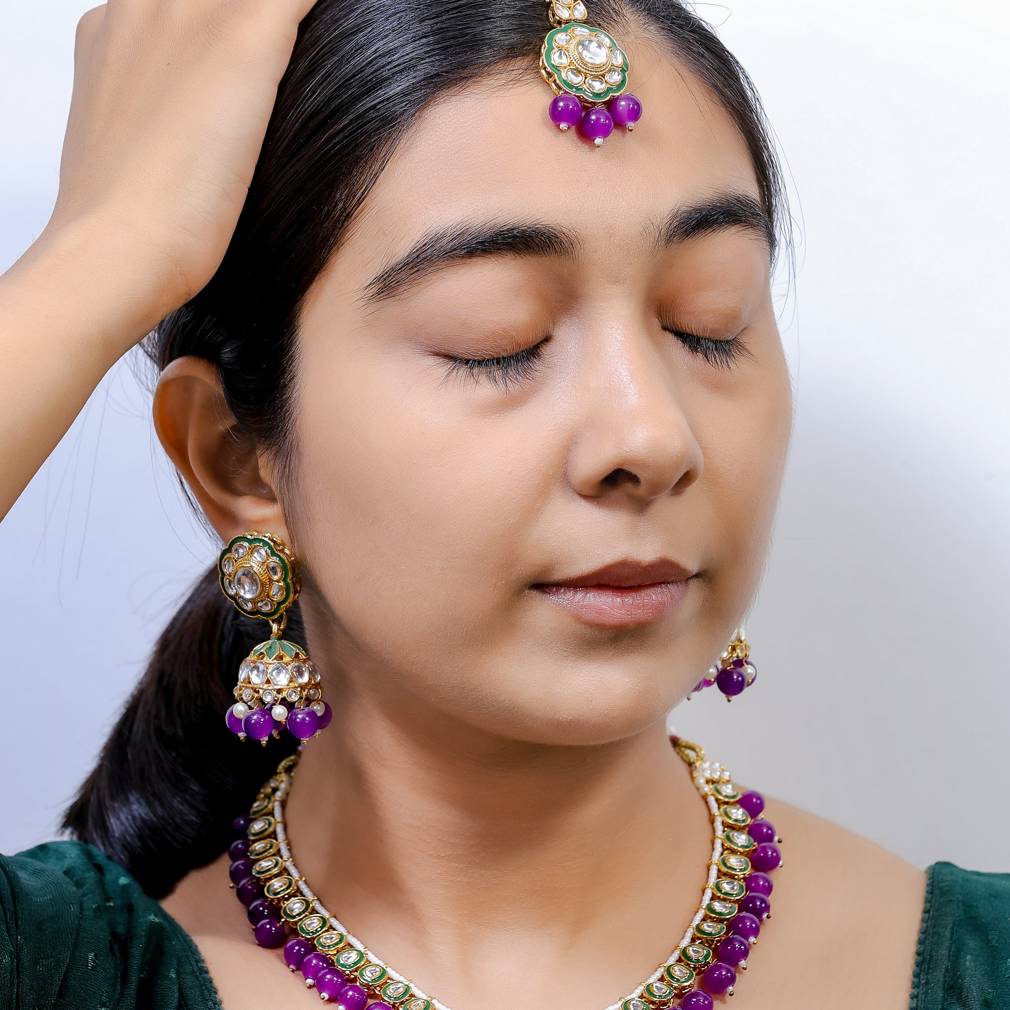 Elysia – Purple Kundan Bridal Set with Maang Tikka