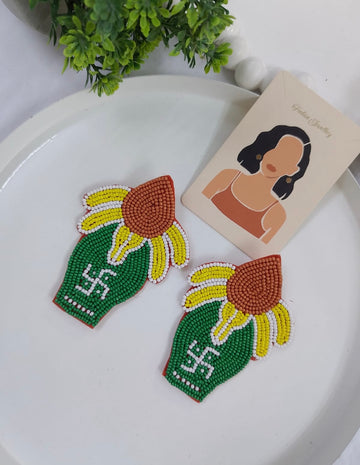 Green beaded kalash earrings