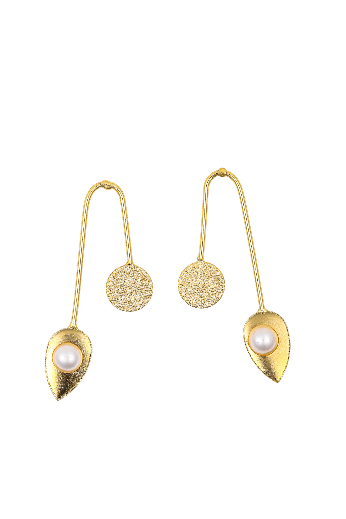 Gilded Tear Drop Earrings – Modern Elegance with Pearl Accent"