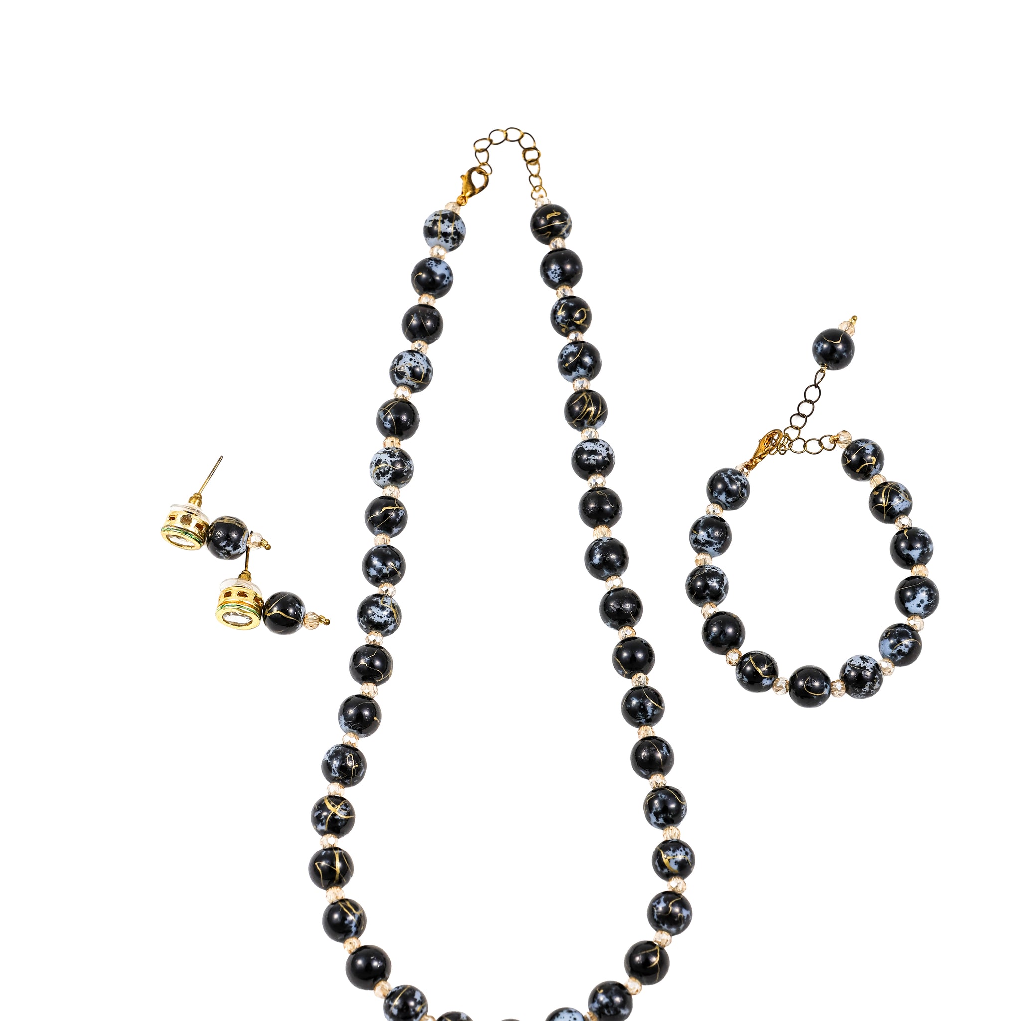 Glimsy Noir – Midnight Marble Beaded Jewelry Set