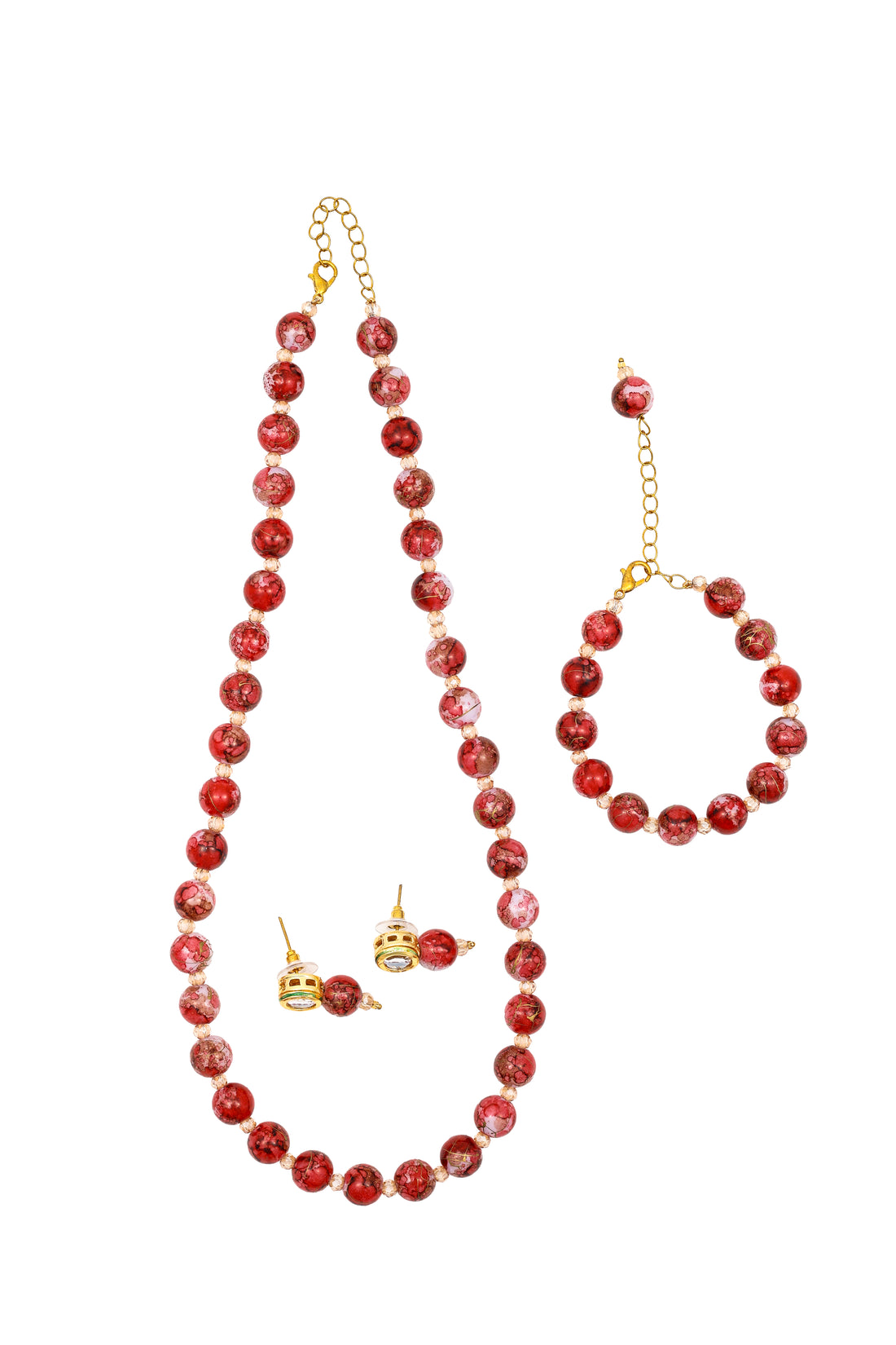 Glitzia – Crimson Marbled Beaded Jewelry Set