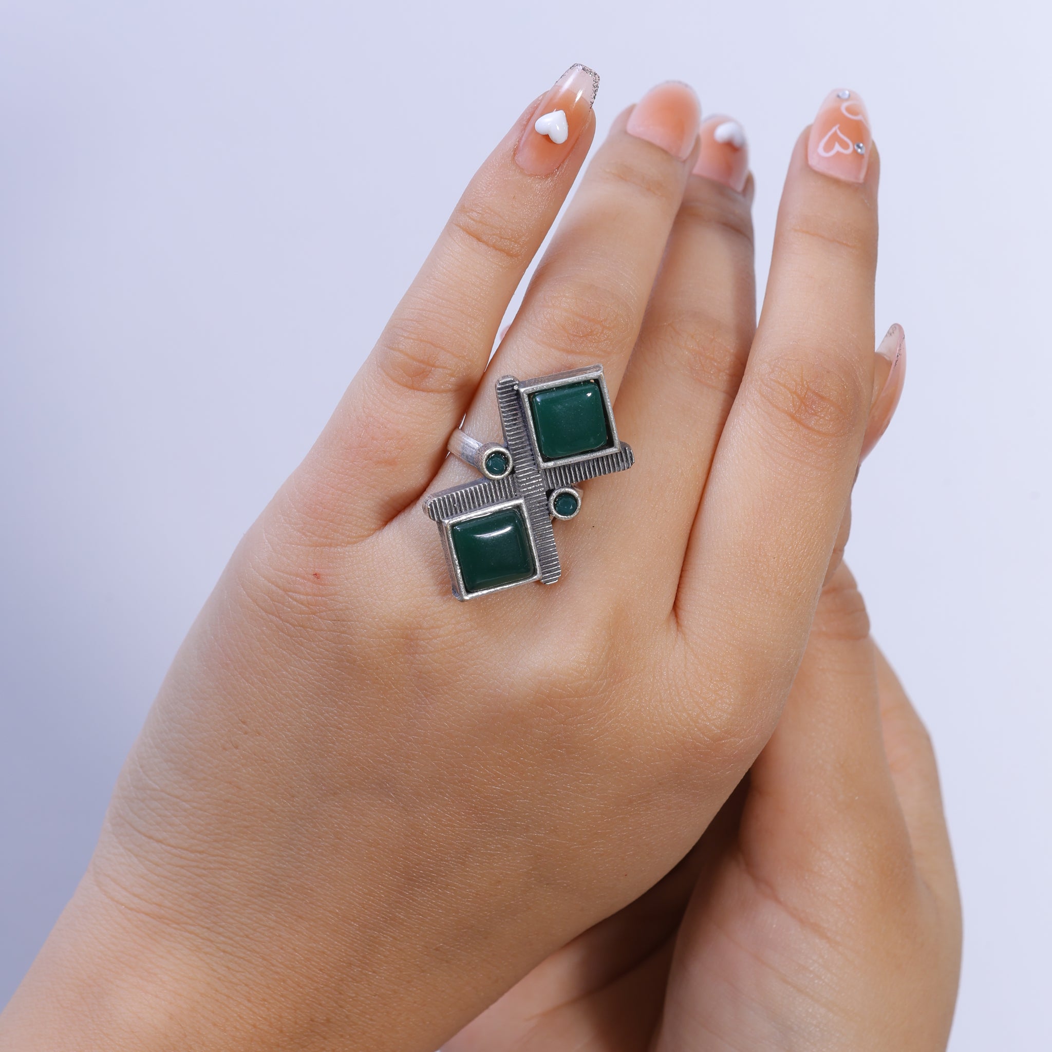 Mani Ring – Geometric Dual-Stone Oxidised Statement Ring