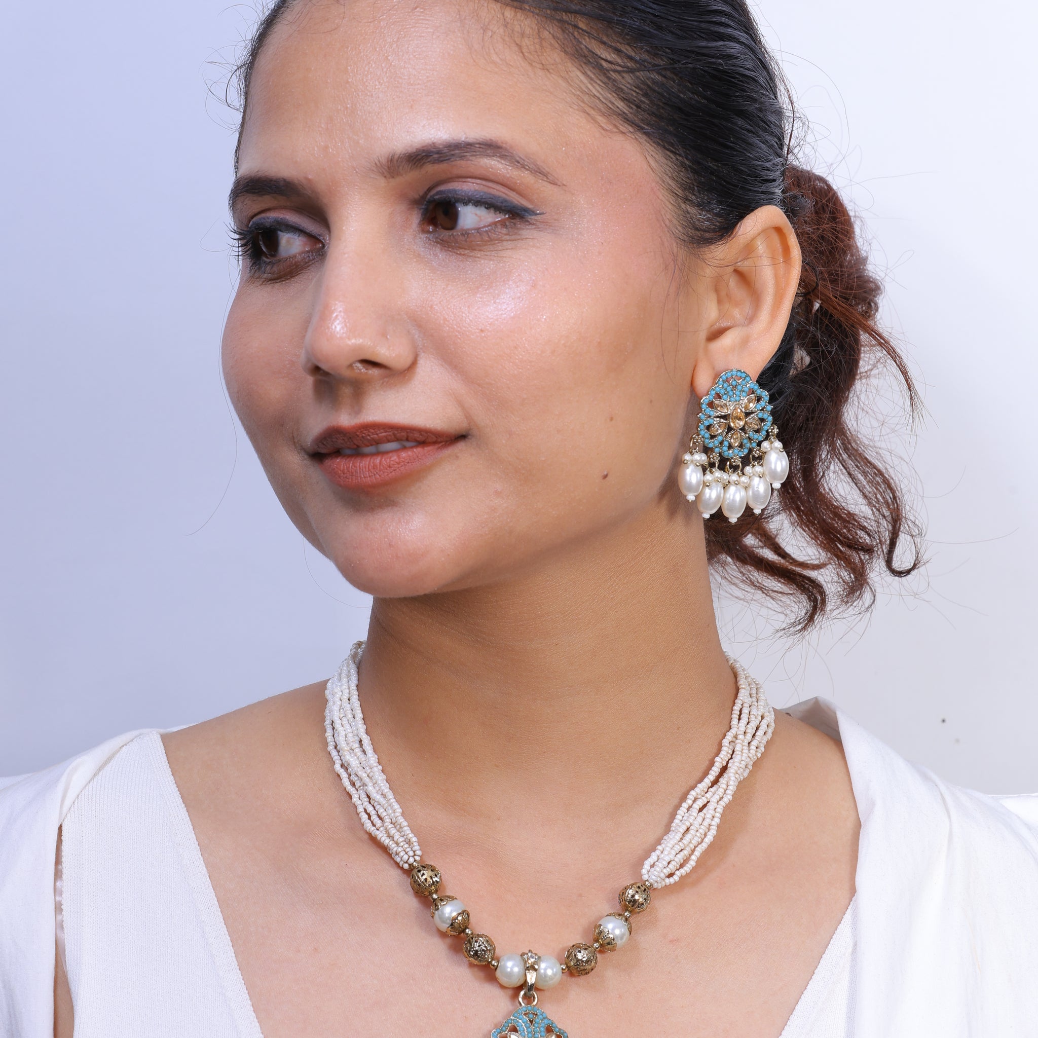 Markhira – Aqua Meenakari Pearl Drop Set