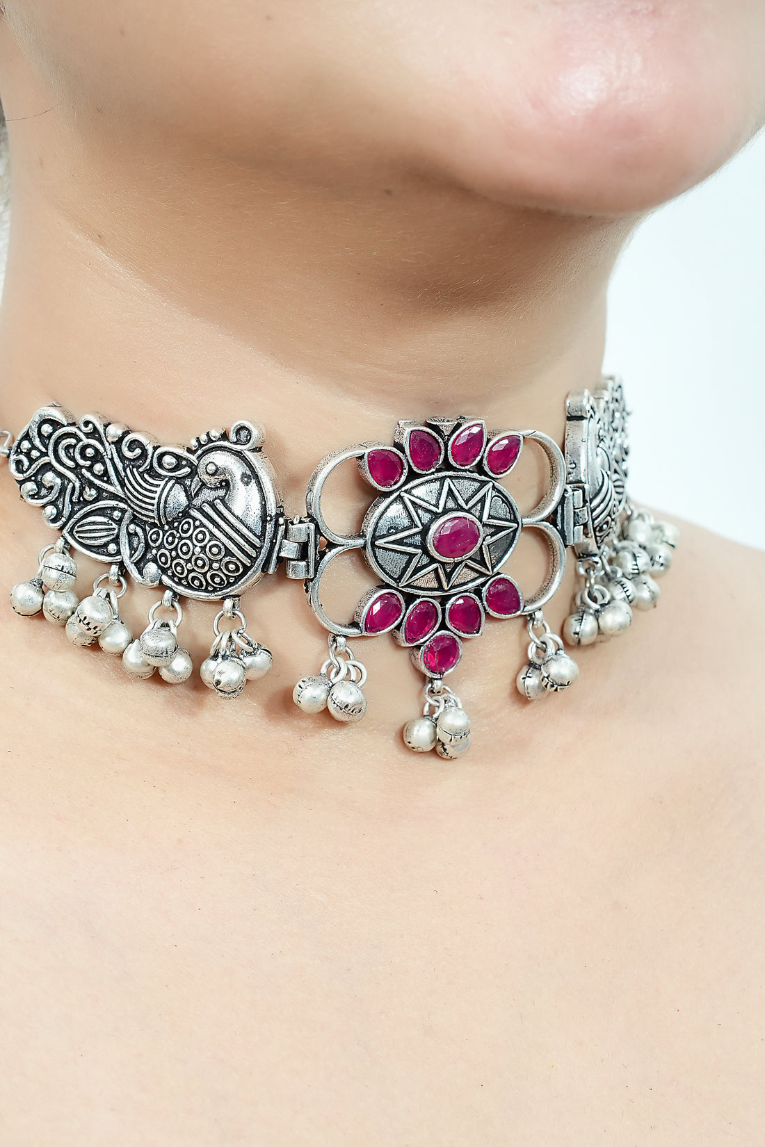 Mehfil Muse Oxidised Choker – Ruby Edition