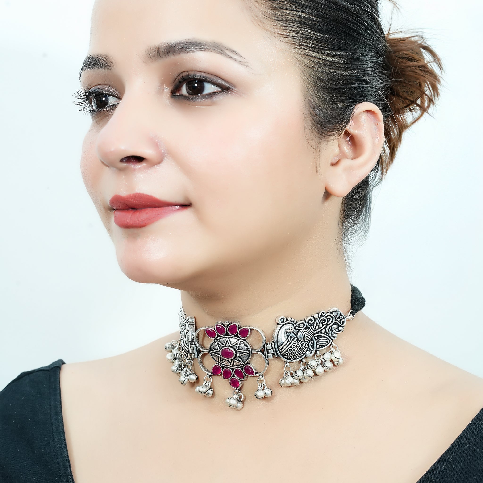 Mehfil Muse Oxidised Choker – Ruby Edition