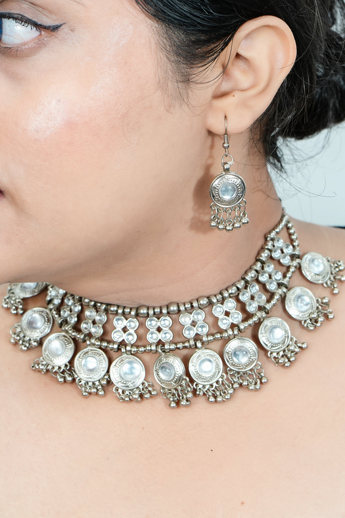 Noorani Mirror Work Oxidised Necklace Set