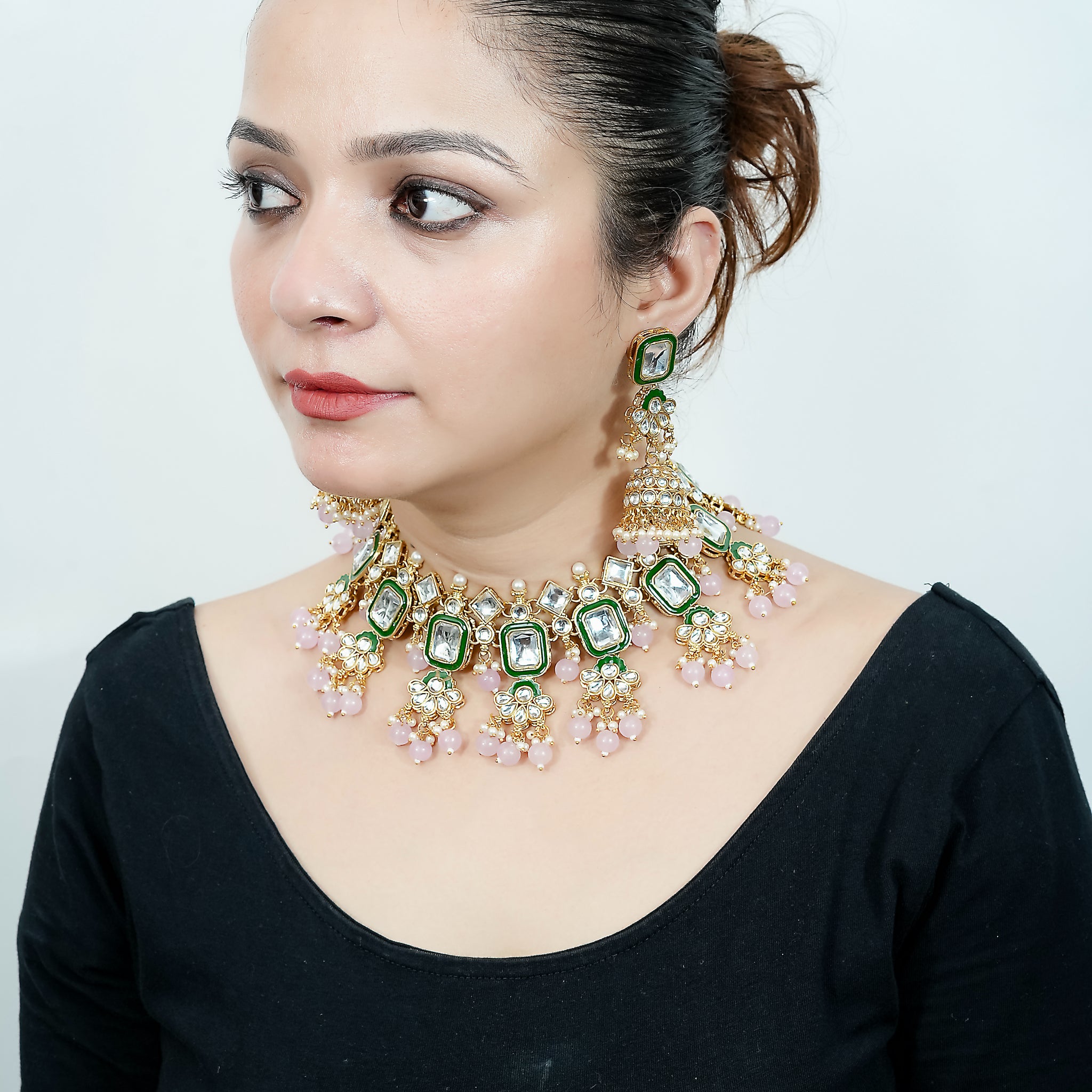 Rajnita Kundan & Emerald Choker Set with Earrings