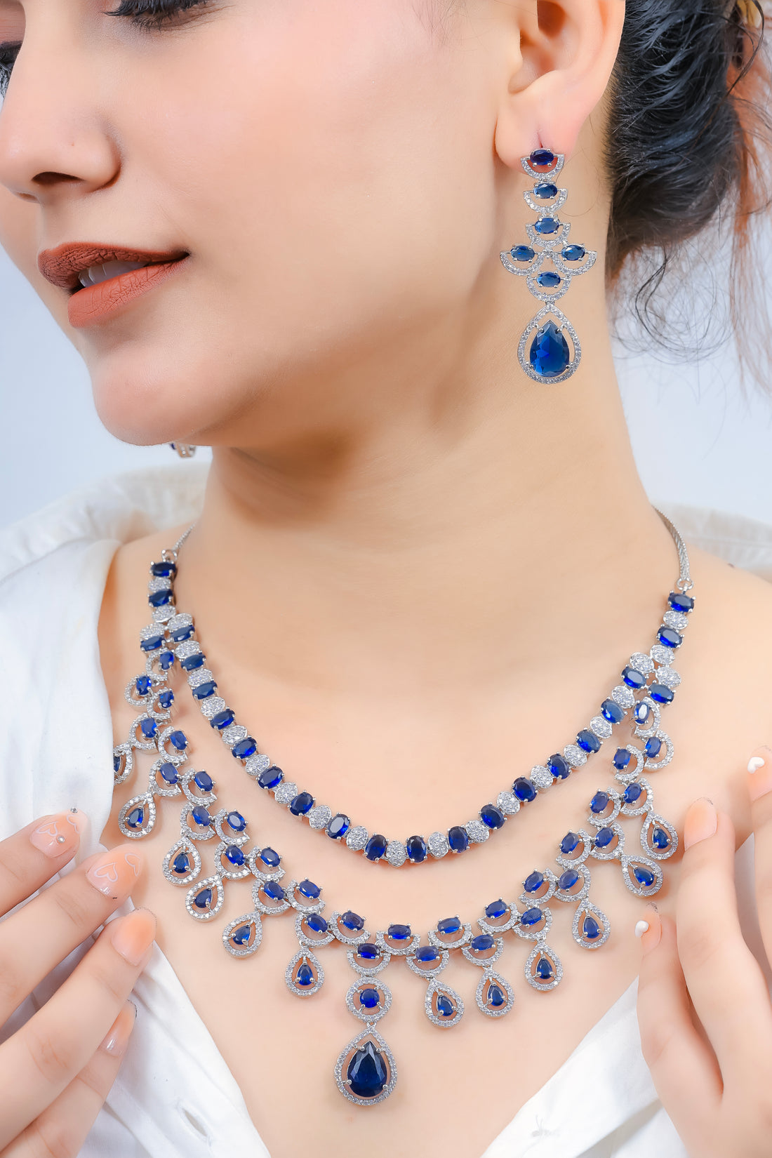 Royal Ivy – Sapphire Waterfall Necklace Set