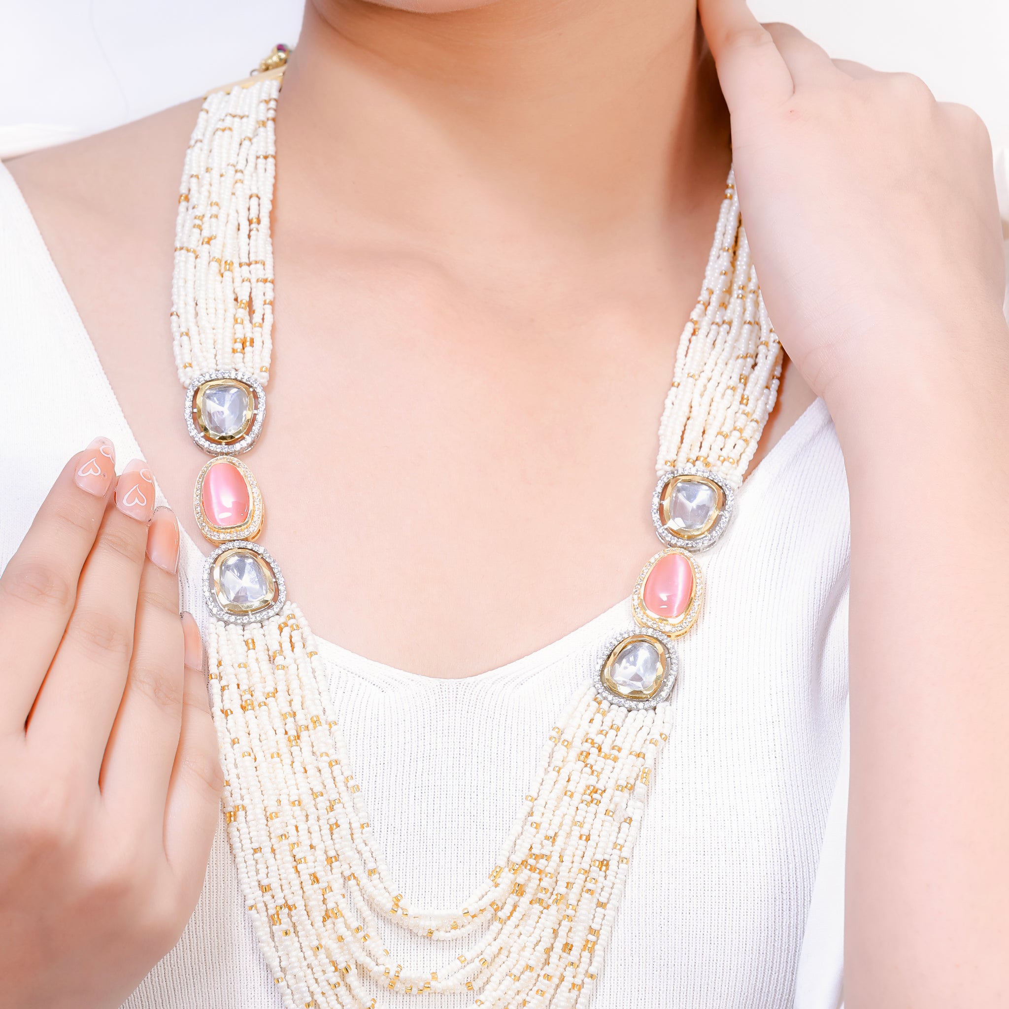 Samarika – Soft Pink & Kundan Pearl Layered Necklace