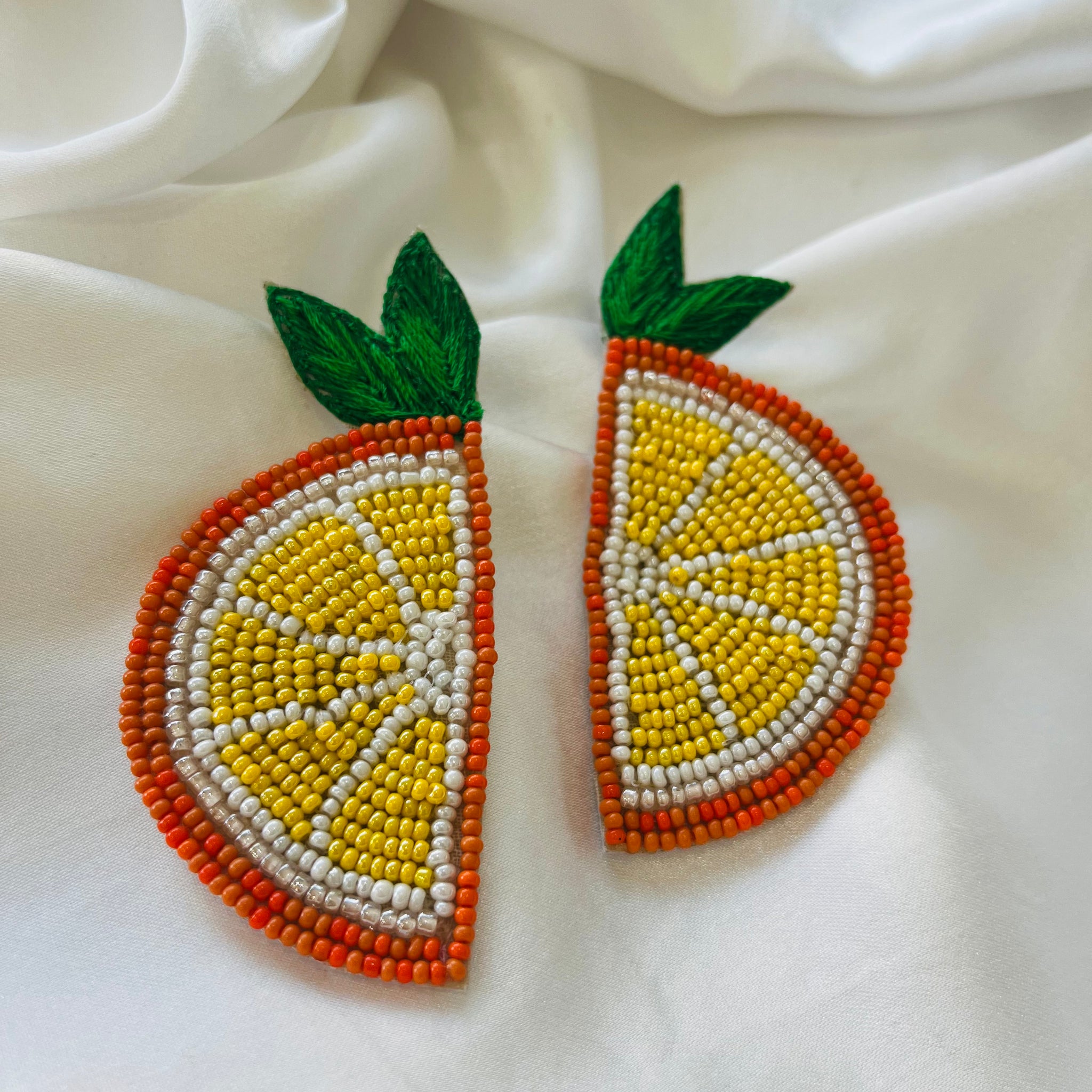 "Citrus Charm Beaded Earrings – Handcrafted Santra Delight"