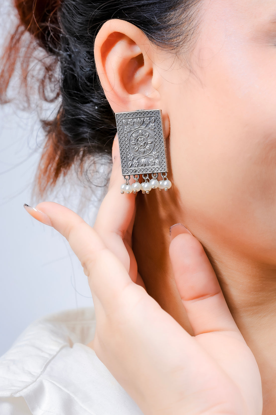 Tribalya Oxidised Rectangle Pendant Set