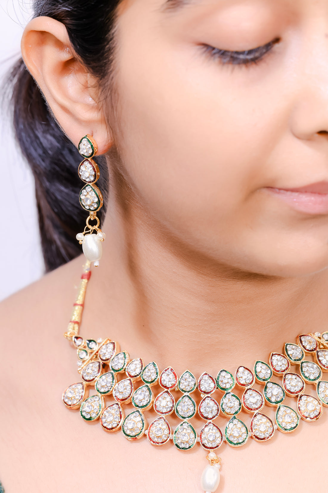 Vedhika Classic Green Polki Pearl Set