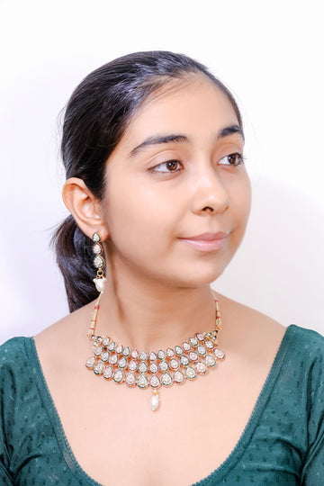 Vedhika Classic Green Polki Pearl Set