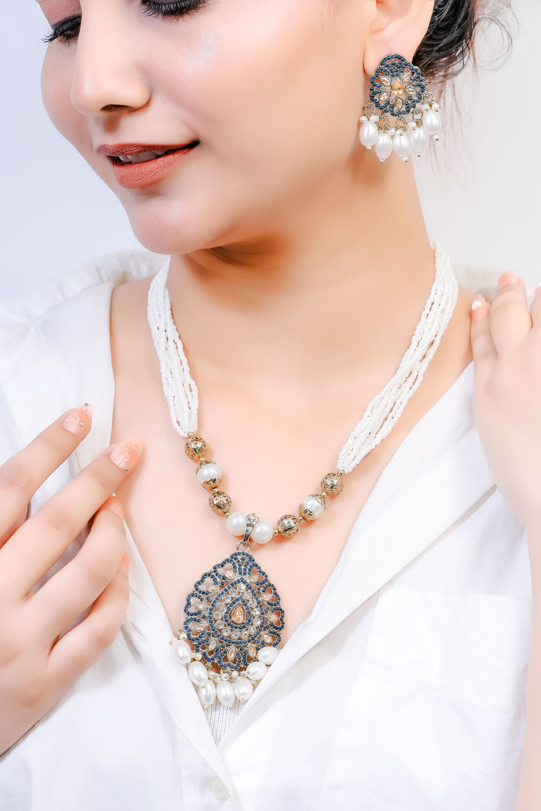 Zehem – Pearl Drop Meenakari Necklace Set